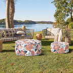 TWELAR Indoor/Outdoor Inflatable Ottoman, Water Repellent Round Foot Rest Ottomans D31 x H14 inch, Portable Footstool for Patio Garden Camping or Home, Red Chrysanthemum