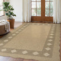LIVEBOX Easy Jute Diamond Rug for Living Room, Scalloped Washable 5x7 Tan Rug for Bedroom, Geometric Checkered Non-Slip Indoor Outdoor Rug Dining Room Modern Carpet Area Rug for Patio Home Office Mat