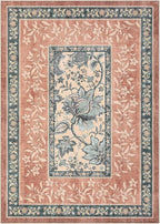 GarveeHome Terracotta Teal Area Rugs 9x12 Living Room, Botanical Grove Cottage core Washable Non-Slip Rug for Bedroom Dining Nursery Low-Pile Vintage Large Soft Carpet