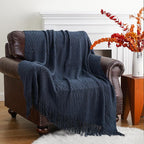 BATTILO HOME Navy Blue Throw Blanket for Couch, Textured Soft Navy Throw, Decorative Knitted Navy Blanket Throw for Sofa Bed Living Room, 50"x60"