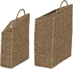 Rectangular Wicker Hanging Baskets, Set of 2, Small and Large, Handwoven Seagrass, Durable Metal Wire Frame, Multipurpose and Contemporary, Perfect for Organizing Newspapers, Mail and More, Natural