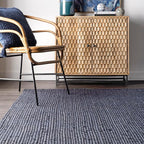 nuLOOM 6x9 Rigo Jute Hand Woven Area Rug, Navy, Solid Farmhouse Design, Natural Fiber, For Bedroom, Living Room, Dining Room, Hallway, Office, Kitchen, Entryway