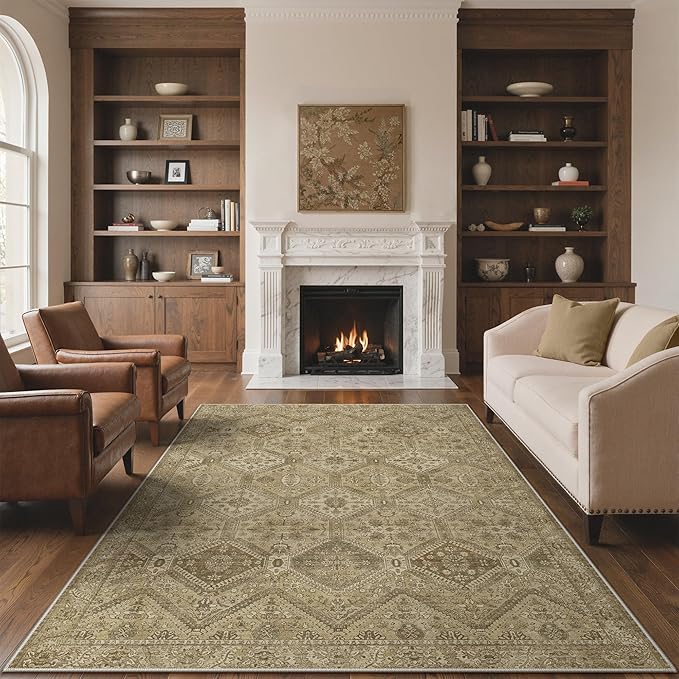 GENIMO Area Rug 2x3 Doormat, Machine Washable Low Pile Rugs, Small Retro Entryway Mat for Entrance, Hallway, Kitchen and Corridor, Tan Brown