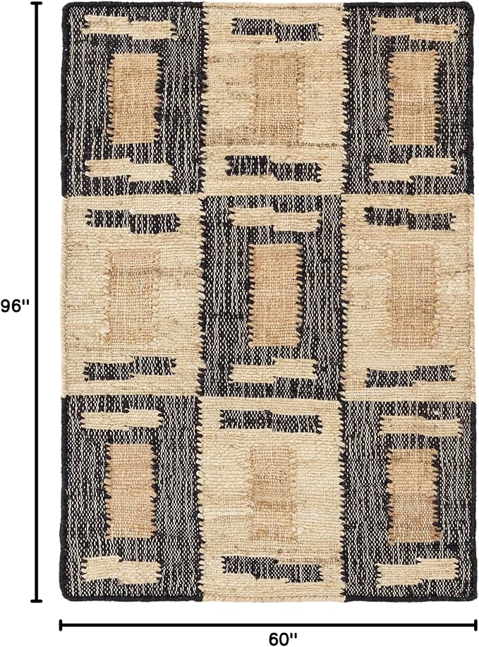 Dash and Albert Cassia Handwoven Jute Rug, 5 X 8 Feet, Black/Neutral Geometric Pattern - Premium Luxury Hotel Quality Soft Breathable Hypoallergenic Machine Washable Easy Care All Season