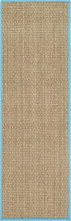 SAFAVIEH Natural Fiber Collection Runner Rug - 2'6" x 12', Natural & Turquoise, Seagrass, Basketweave Pattern with Border (NF114S)