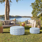 Indoor/Outdoor Inflatable Ottoman, All Weather Ottoman Pouf D31 x H14 inch, Round Foot Rest Ottomans, Portable Footstool for Patio, Garden, Porch, Home, Pebble Blue