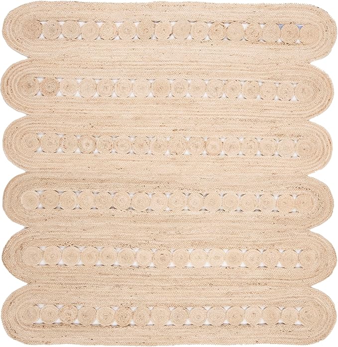SAFAVIEH Natural Fiber Collection Area Rug - 6' Square, Ivory, Handmade Farmhouse Braided Woven Jute, Ideal for High Traffic Areas in Living Room, Bedroom (NF365A)