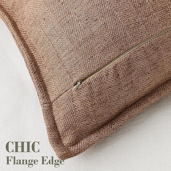 12x20 Linen Pillow Covers Brown Pack of 2 Farmhouse Boho Neutral Accents Striped Textured Rectangular Lumbar Decorative Throw Pillow Cases for Living Room Couch Bed Home Decor