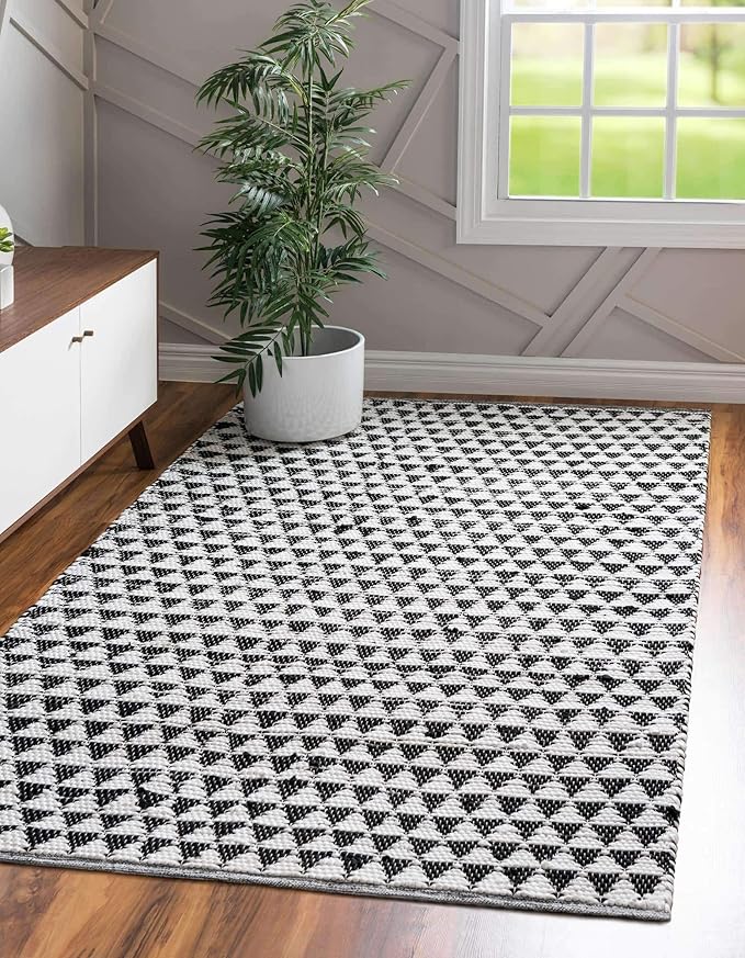 Unique Loom Chindi Jute Collection Area Rug (10' x 14' 1" Rectangle, White Black)