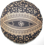 CRAFT KALA 18" Round Large Hippie Mandala Meditation Floor Ottoman Pillow Cushion Pouf Cover Square Poufs Bohemian Circle Floor Cushion Case Outdoor Fireplace Yoga Living Room Decor Cover Black Gold