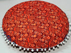 Round Mandala Floor Pillow Cover Seating Cushion Throw Cover Ottoman Pouf Cover Pom Pom Pillow Cases Hippie Decorative Bohemian Boho Indian 22 Inches (Maroon)
