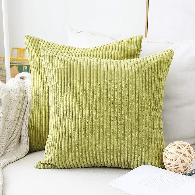 Home Brilliant Euro Sham 24x24 Spring Pillow Covers Set of 2 Striped Corduroy Textured Velvet European Pillow Covers for Couch Holiday St Patricks Day Decor, 60cm x 60cm, 24 x 24 inch, Grass Green