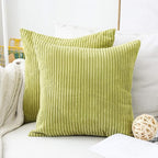 Home Brilliant Euro Sham 24x24 Spring Pillow Covers Set of 2 Striped Corduroy Textured Velvet European Pillow Covers for Couch Holiday St Patricks Day Decor, 60cm x 60cm, 24 x 24 inch, Grass Green