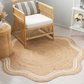 SAFAVIEH Natural Fiber Collection Area Rug - 5' x 5' Round Scallop, Natural/Bleach, Geometric Design, Ideal for High Traffic Areas in Living Room, Bedroom, Dining (NF359A)