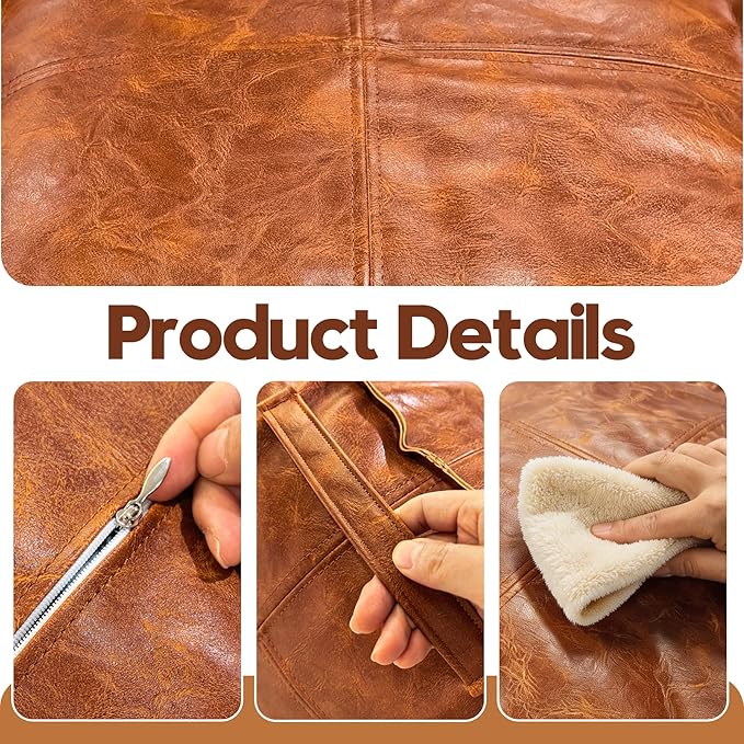 2PCS 17 * 17 * 13in Unstuffed Ottoman Pouf Cover DIY Fillable Faux Leather Storage Floor Pouf Square Unstuffed Ottoman Foot Rest Footstool with Handle for Living Room Bedroom Home Storage