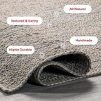 nuLOOM 8x10 Rigo Jute Hand Woven Area Rug, Grey, Solid Farmhouse Design, Natural Fiber, For Bedroom, Living Room, Dining Room, Hallway, Office, Kitchen, Entryway
