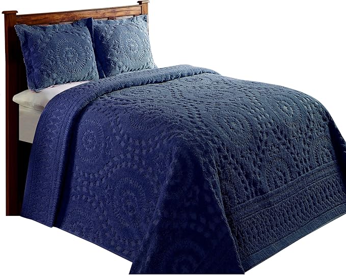 Better Trends 3 Pieces Set Chenille Bedspread Full/Double Size 100% Cotton Chenille Bedding Lightweight Medallion Pattern Bedroom Decor Rio Collection