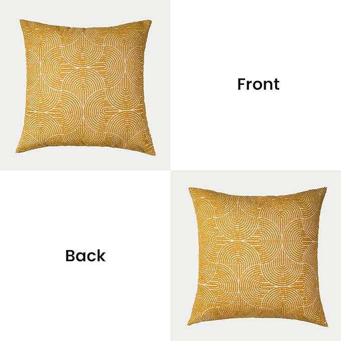 AELS Boho Decorative Textured Throw Pillow Covers 26x26, Organic Modern Mid Century Rainbow Tufted Pillow Case, Farmhouse Rustic Geometric Woven Cushion Case for Bed Couch Sofa, Mustard Yellow