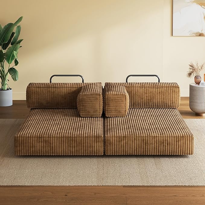 WLIVE 60'' Futon Sofa Bed, Convertible Sleeper Sofa, Folding Pull Out Couch Boneless Mattress with Fixed Frame, Corduroy, Brown