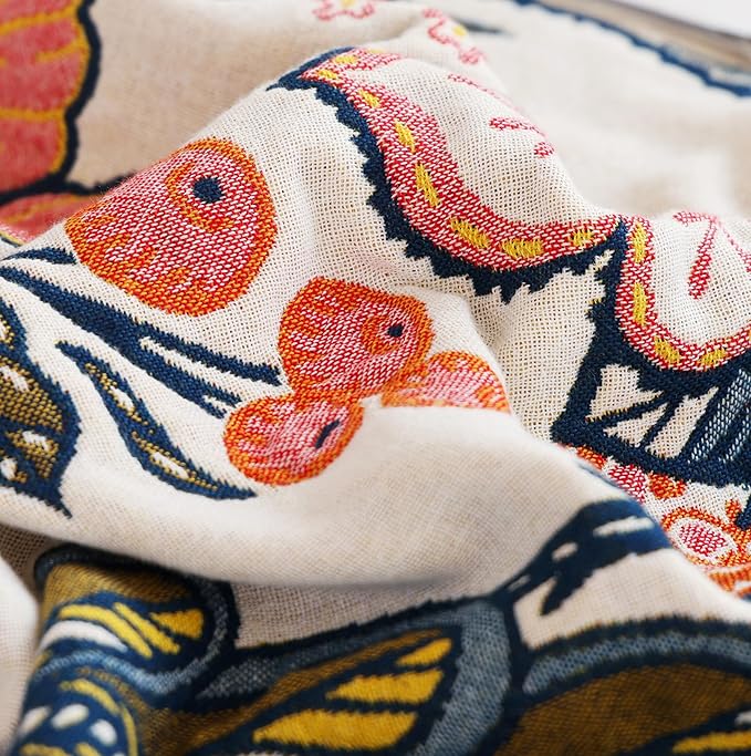 Scientific Sleep Boho Flower Farmhouse Retro Floral 100% Cotton Muslin Blanket Throw Cover Bed Couch Sofa Cozy Soft Reversible Bedding Blanket Quilt Bedspread Coverlet Twin 60 in x 80 in