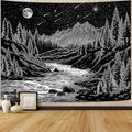 Zussun Black and White Forest Mountain Tapestry for Bedroom Aesthetic Dark Nature Pine Trees Stream Tapestries Wall Hanging Moon and Stars Wall Tapestry for Living Room Dorm 90 × 68 Inch