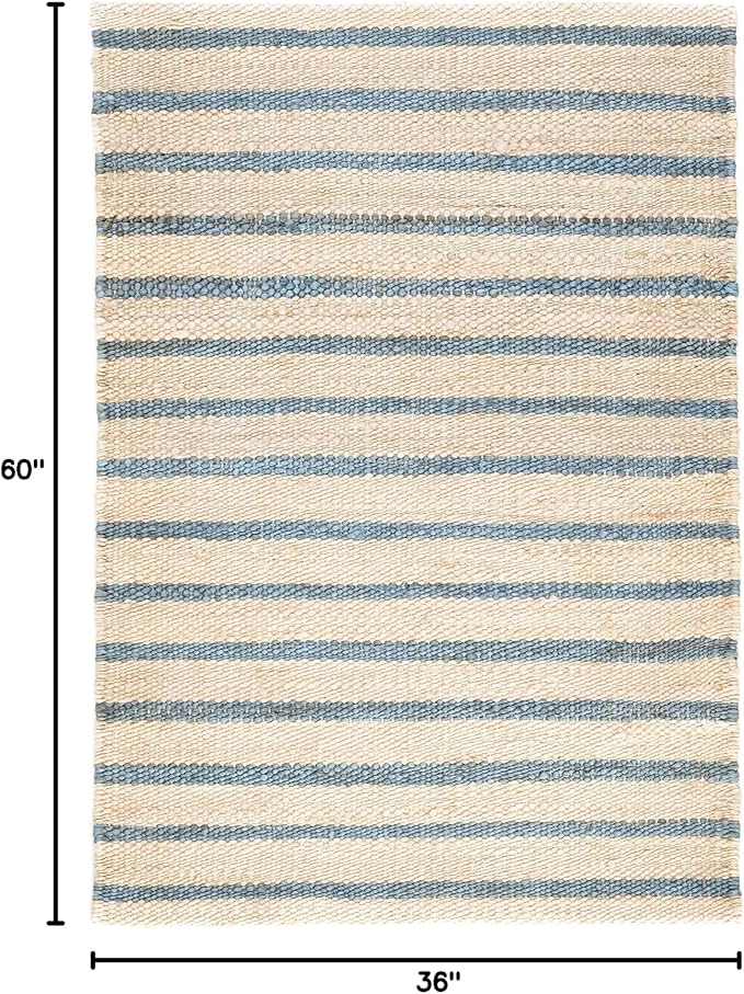 Dash and Albert Moana Jute Area Rug - 3' x 5' Blue Stripe Handwoven Accent Rug - Durable, Eco-Friendly, High Traffic Areas Hallway, Stairs, Living Room
