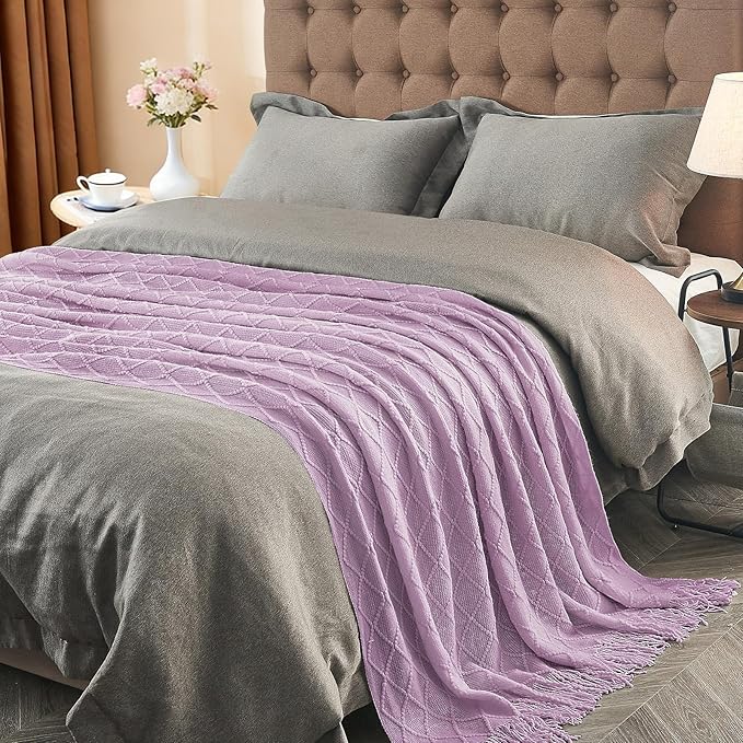 inhand Knitted Throw Blanket for Couch and Bed, Soft Living Room Home Decor Knitted Blanket with Tassel, Outdoor Lightweight Breathable Summer Blanket, Farmhouse Warm Woven Decorative, 50"x60"