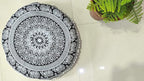 24" Black white Elephant Flower Mandala Barmeri Large Floor Pillow Cover Cushion Meditation Seating Ottoman Throw Cover Hippie Decorative Zipped Bohemian Pouf Ottoman Pom Pom Cases 24 " round