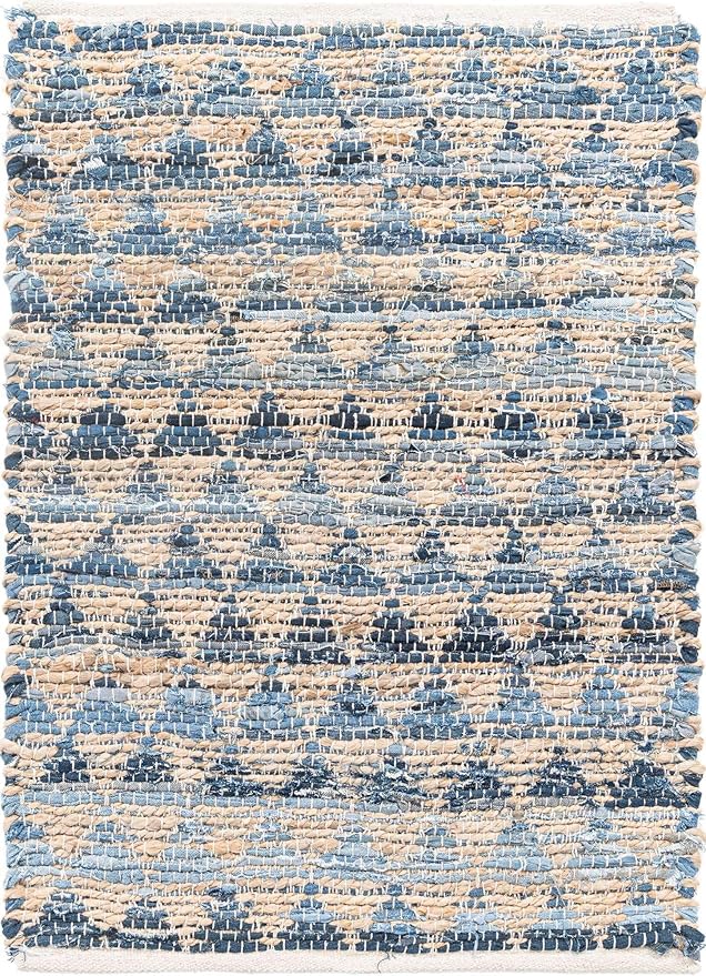 Unique Loom Chindi Jute Collection Area Rug (2' x 3' 1" Rectangle, Navy Blue/ Natural)