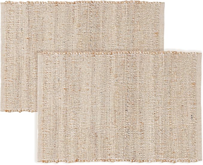 · REDEARTH · Jute Cotton Area Rug - 2'x3' Rectangular Rug, Sustainable Handwoven, Non-Shedding, Soft & Durable – Reversible, Neutral Tones for Home Décor in Living Room, Dining Room, Bedroom, Set of 2