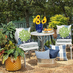DFXSZ Green Blue Flower Pillow Covers 16x16 Inch Set of 2 White Gray Colored Throw Pillows Outdoor Waterproof Decor for Living Room Sofa Patio Funiture Garden Floral Polyester Pillow Covers 002K16