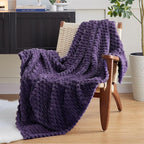 EXQ Home Fleece Blanket Twin Size for Couch or Bed - 3D Imitation Turtle Shell Jacquard Decorative Blankets - Cozy Soft Lightweight Fuzzy Flannel Blanket Suitable for All Seasons(60"×80",Purple)