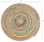 · REDEARTH · Jute Cotton Chindi Area Rug - 3' Round Rug, Handwoven, Non-Shedding, Soft & Durable – Multi Tones for Home Décor in Living Room, Dining Room, Bedroom