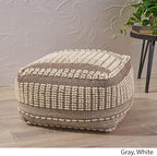 GDFStudio Boho Wool and Cotton LargePouf Ottoman Foot Stool - Bean Bag Floor Chair - Foot Rest Couch for Living Room Bedroom, Brown and Ivory