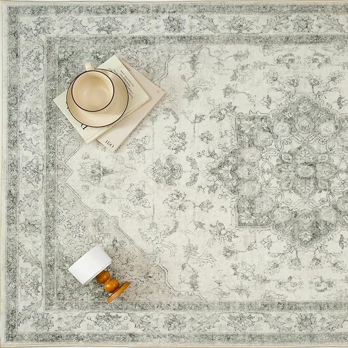Green Area Rug 2x3 Washable Entryway Carpet Vintage Kitchen Soft Retro Low Pile Thin Non Slip Door Mat Entrance Oriental Medallion Throw Rug for Bathroom Office Bedroom Dining Room