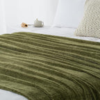 Chenille Throw Blanket for Couch 50"X 60", Soft Cozy Throws with Fringe Tassel for Bed Sofa Chair Cover, Lightweight Knitted Decorative Boho Blankets for Living Room, Olive Green