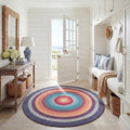 SAFAVIEH Washable Rug Outdoor Braided Collection - 5' Round, Red & Orange, Handmade & Reversible, Non-Shedding & Easy to Clean, Ideal for Patio, Backyard, Mudroom (BRD308Q)