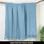 Chardin home Stonewash Blue Waffle Weave Throw, 50x60 Inch 100% Cotton- Large, Wearable, Breathable, Skin-Friendly & Cozy Everyday use Blanket for Couch, Bed, Sofa - Soft & Lightweight Picnic Rug