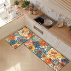 Boho Floral Kitchen Mats for Floor 2PCS Anti Fatigue Mats for Kitchen Floor Cushioned Non Slip Waterproof Memory Foam PVC Kitchen Rugs Set for Sink,Office,Laundry 17.3"x28"+17.3"x47"