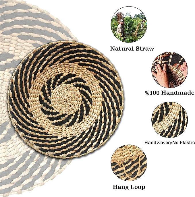 Woven Wall Basket Decor - Woven Bowls Trays Hanging Baskets Indoor Bowl For Home Wall Art.Rustic Durable Structured Boho Decorations. Different Solo Gift Products