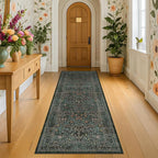 8ft Long Runners for Hallways Non Slip, 2'6" x 8' Floor Runner for Kitchen, Entryway Indoor, Washable Rubber Backing Stain Resistant - Vintage Floral Dark Green & Black Wide Décor