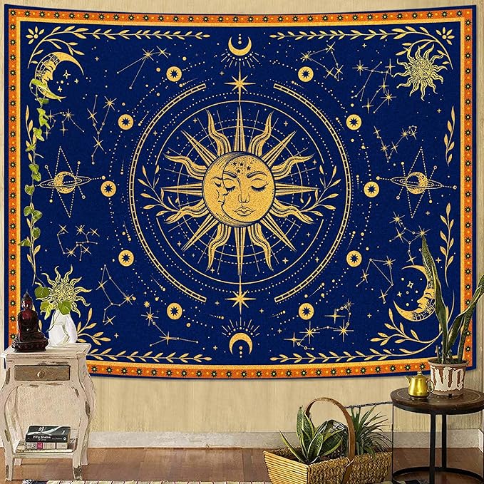 Spenlife Sun and Moon Celestial Tapestry Cosmic Tapestry for Bedroom Astral Tapestries Wall Hanging Bedroom Living Room Wall Art and Home Decor 70x90