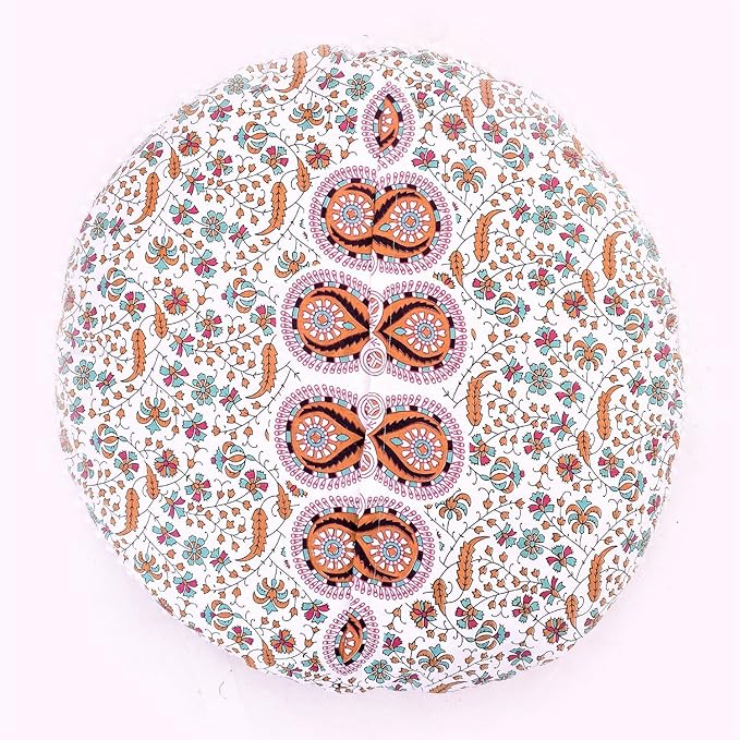 32" Peacock Mandala Bohemian Yoga Meditation Floor Pillow Cover Comfortable Home Car Bed Sofa Cushion Couch Seating Large Zipped Throw (32 inches, White Multi)