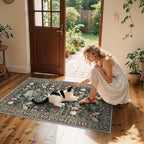 Washable 4x6 Bedroom Rug for Family: Non-Slip Floral Small Carpet for Living Room Kitchen Boho Low Pile Doormat for Entryway Soft Floor Mat for Nursery College Dorm Essentials for Girls(4x6,Green)