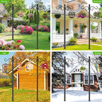 Double Shepherds Hooks for Outdoor,3 Pack 90 Inch Bird Feeder Pole with 5 Prongs Base,Heavy Duty Shepherds Hook,Suitable for Garden in Hanging Flower Basket,Lantern,Bird Nests (3 Pack 90 inch)