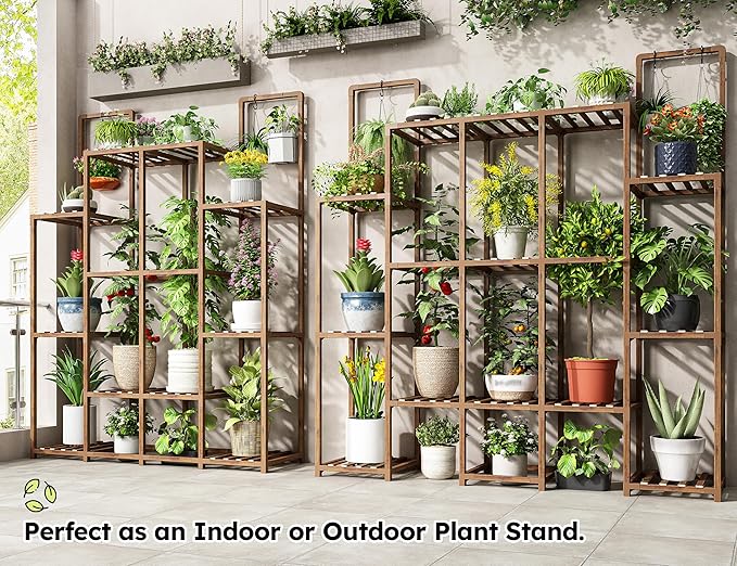 EnHomee 10 Tiers Plant Stand, Indoor Plant Stand with 14-18 Pots, Wood Plants Shelves for Living Room, Patio, Balcony, Yard, Garden, 44.8''W×11.6''D×47''H