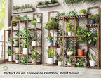 EnHomee 10 Tiers Plant Stand, Indoor Plant Stand with 14-18 Pots, Wood Plants Shelves for Living Room, Patio, Balcony, Yard, Garden, 44.8''W×11.6''D×47''H