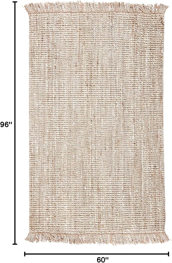 SAFAVIEH Natural Fiber Collection Area Rug - 5' x 8', Grey & Beige, Handmade Woven Fringe Jute, Ideal for High Traffic Areas in Living Room, Bedroom (NF825F)