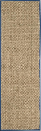 SAFAVIEH Natural Fiber Collection Runner Rug - 2'6" x 8', Natural & Navy, Seagrass, Basketweave Pattern with Border (NF114T)