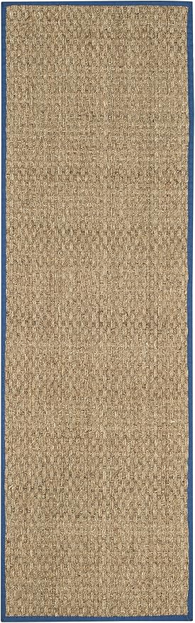 SAFAVIEH Natural Fiber Collection Runner Rug - 2'6" x 8', Natural & Navy, Seagrass, Basketweave Pattern with Border (NF114T)